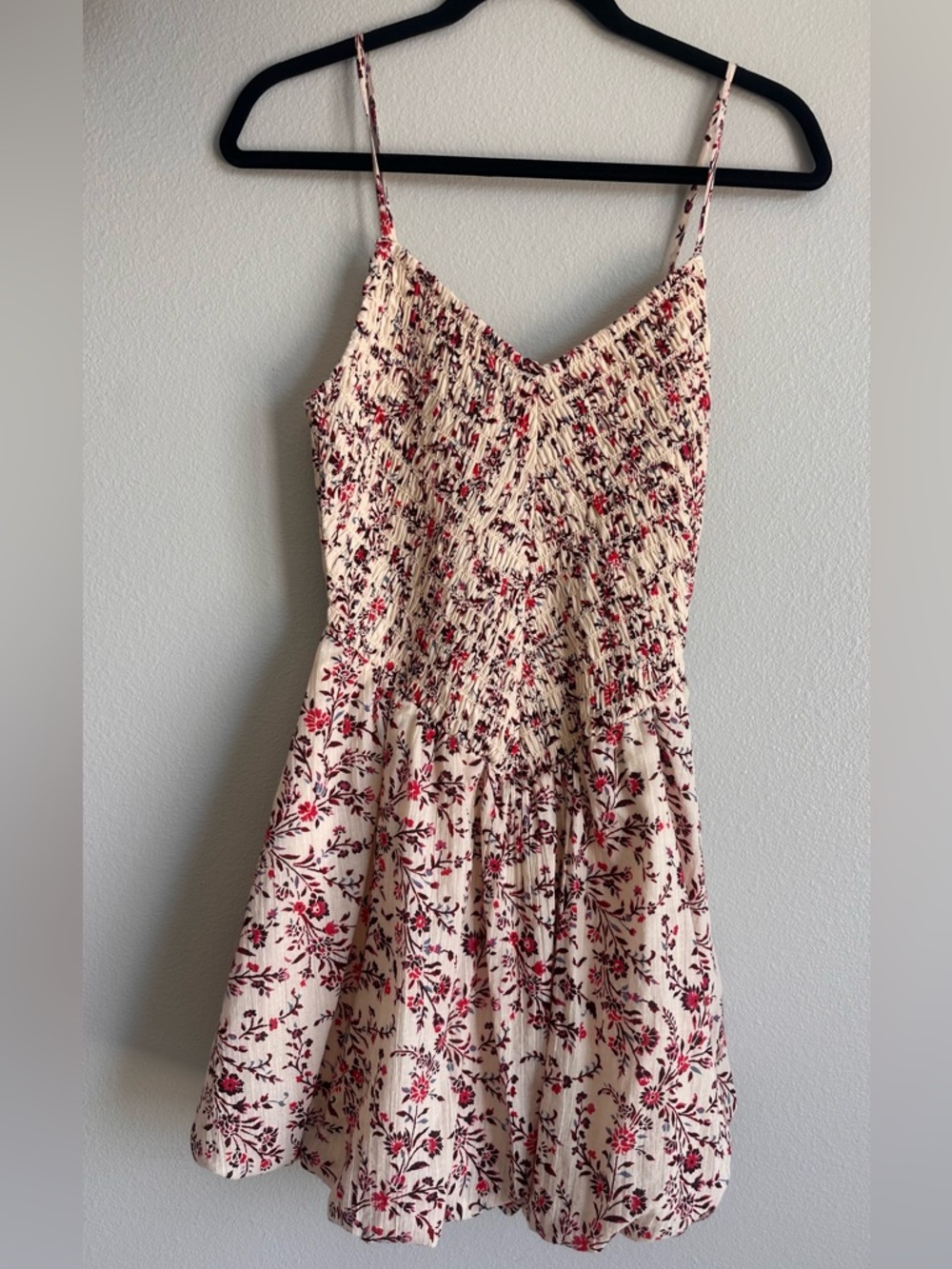 American Eagle Outfitters Cream Mini Dress with Red Floral Print